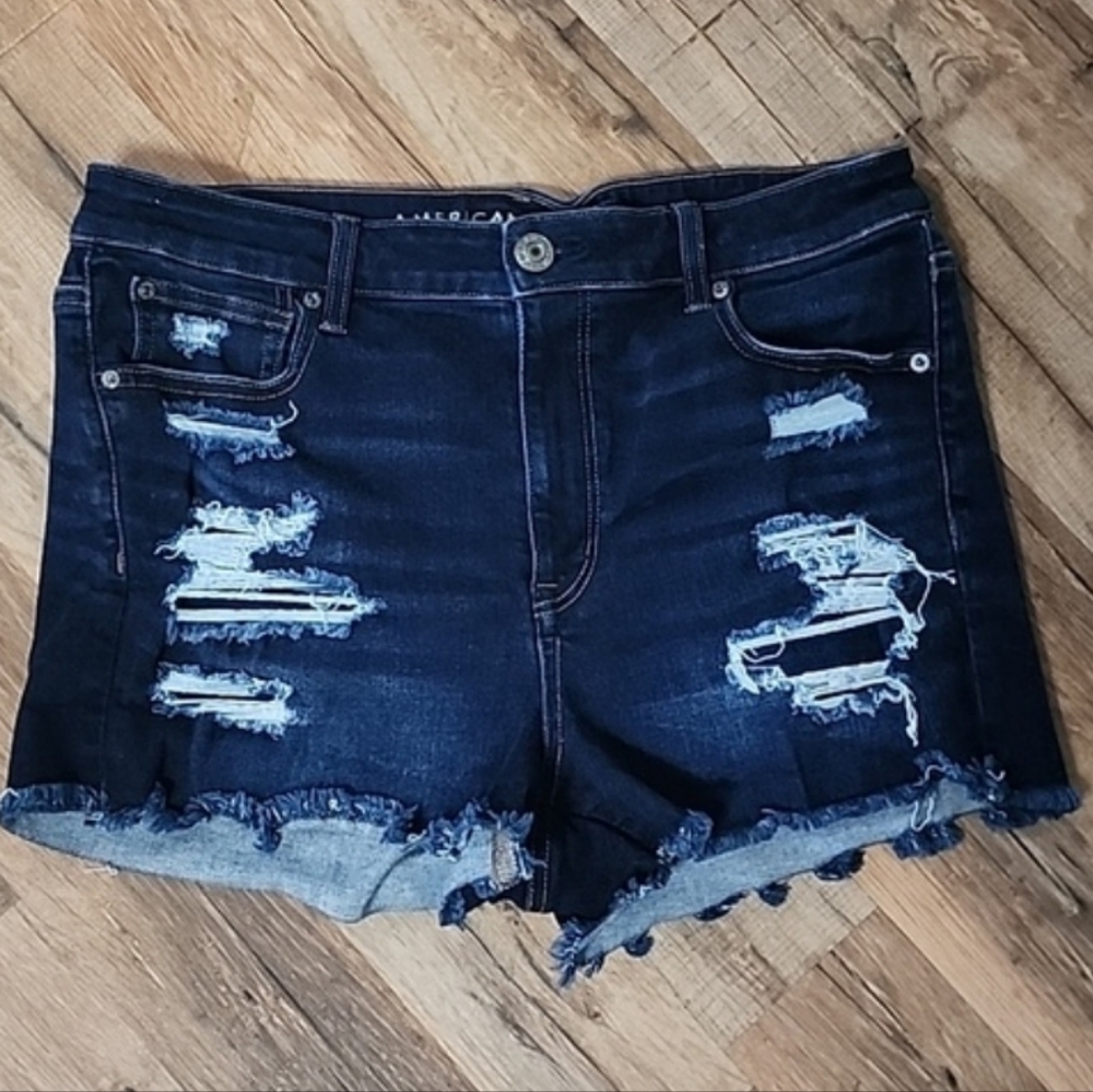 American Eagle Outfitters Dark Blue Distressed Jean Shorts